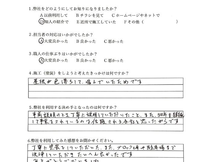 丁寧に説明していただいてありがとうございました／佐賀市開成　Ｉ様邸　外壁・屋根・付帯部・ベランダ塗装